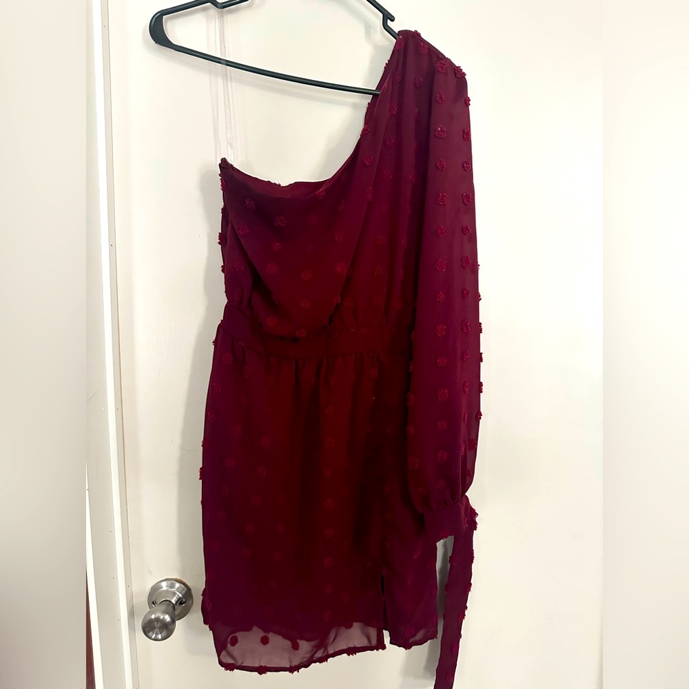 Burgundy one sleeve dress